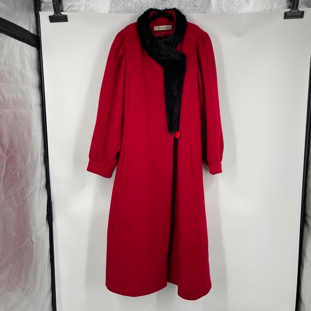 Alorna Vintage 80s Retro Wool Long Overcoat Parisian Royal Winter Women's M Red